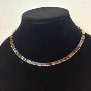 NWT On 34th Necklace Silver and Gold Tone Flat Square Chain